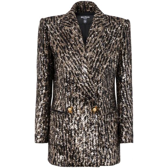 Balmain Blazer 40/US 8/ M Gold Sequin Peak Lapel Double-Breasted NWT $3995 - Picture 1 of 15